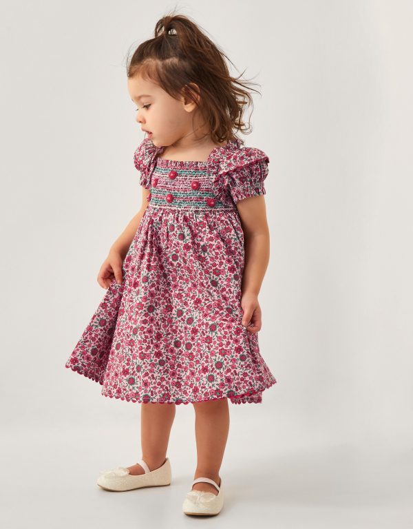 Baby Floral Print Smock Dress Pink