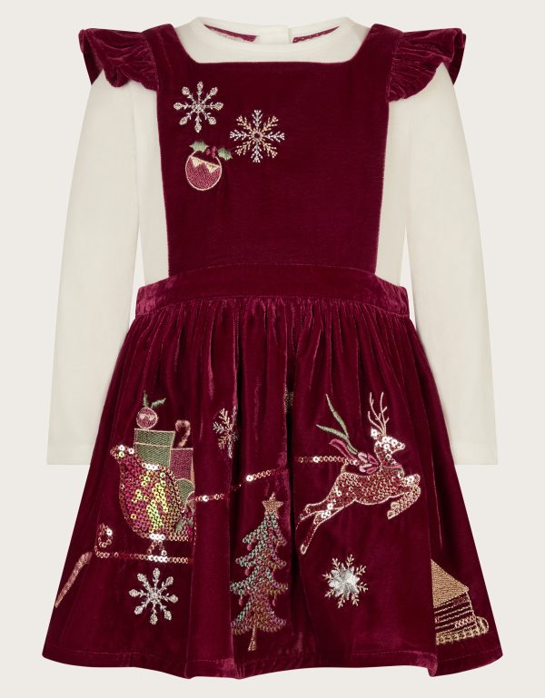 Baby Top and Velvet Christmas Pinafore Dress Set Red