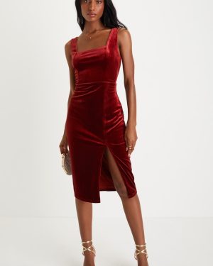 Baby, You're The One Rust Red Velvet Sleeveless Midi Dress