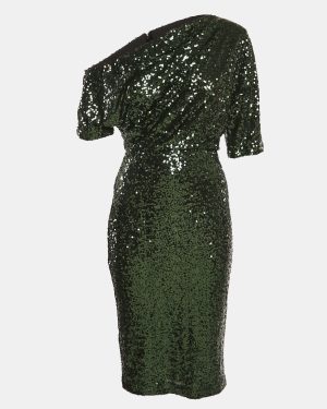 Badgley Mischka Green Sequin One-Shoulder Short Dress M
