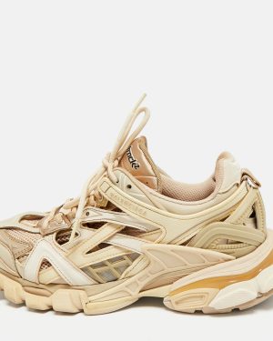 Balenciaga Beige Faux Leather and Mesh Track 2 Low Top Sneakers Size 38