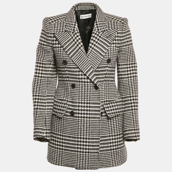 Balenciaga Black/White Houndstooth Wool Hourglass Blazer S