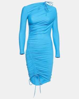 Balenciaga Blue Jersey Ruched Asymmetric Mini Dress S