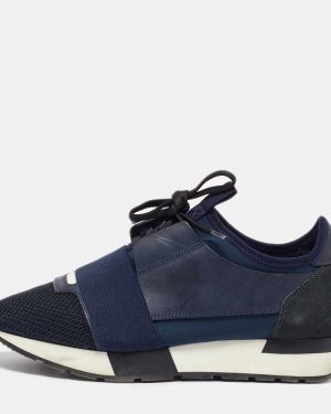 Balenciaga Blue Leather, Mesh and Suede Race Runner Low Top Sneakers Size 38