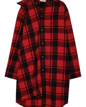 Balenciaga Checked Cotton-flannel Shirt Dress - Red - 8