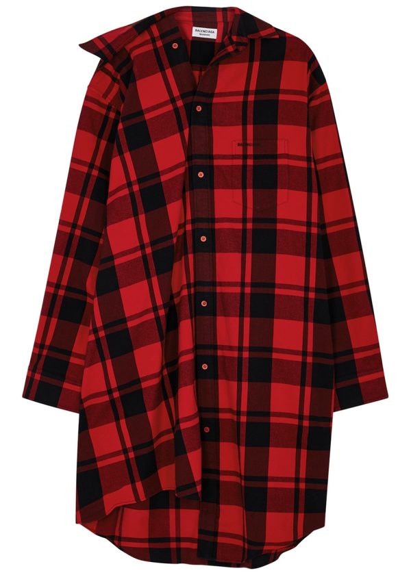 Balenciaga Checked Cotton-flannel Shirt Dress - Red - 8