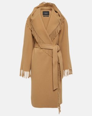 Balenciaga Fringed wool wrap coat