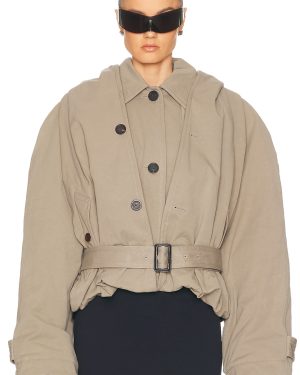 Balenciaga Hooded Trench Coat in Dark Beige - Beige. Size 34 (also in 36, 38, 40).