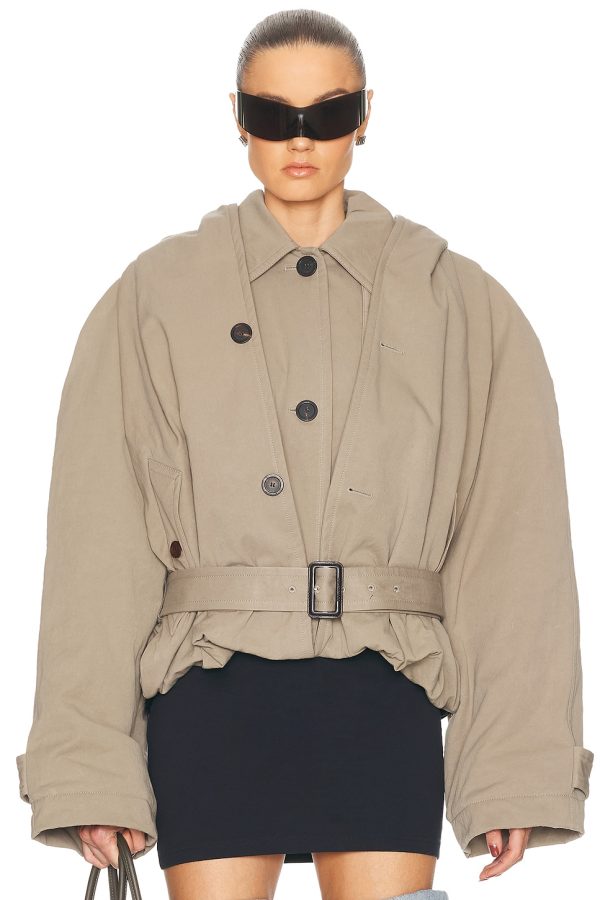 Balenciaga Hooded Trench Coat in Dark Beige - Beige. Size 34 (also in 36, 38, 40).