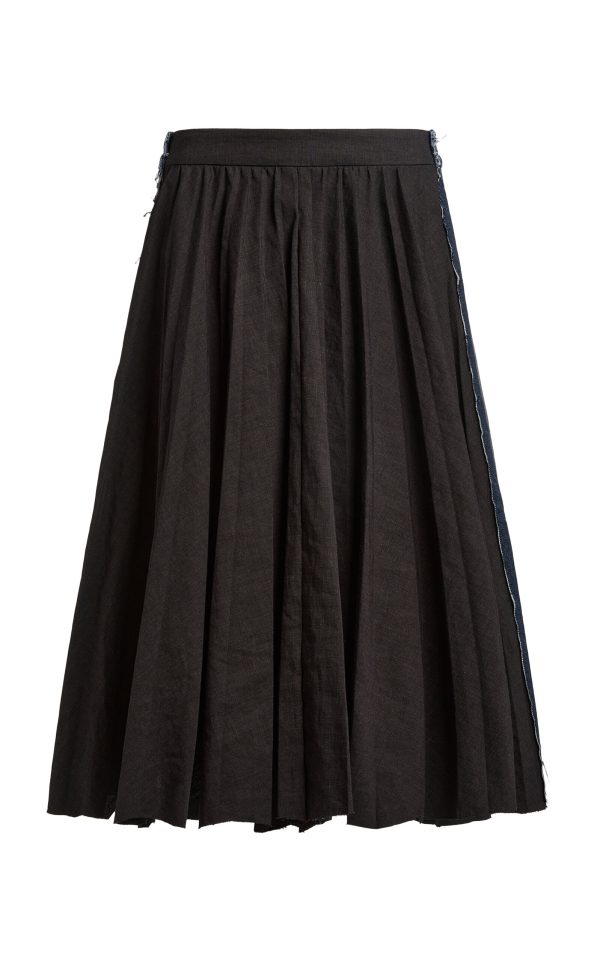 Balenciaga - Hybrid Pleated Wool-Ramie Midi Skirt - Black - FR 38 - Moda Operandi