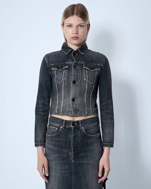 Balenciaga Lace-up Denim Jacket - Woman Jackets Dark Grey Fr - 36