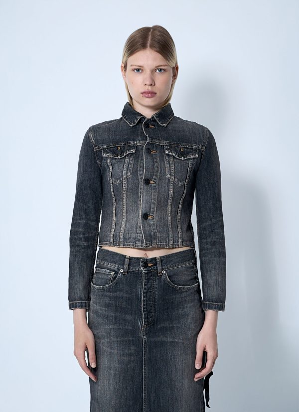 Balenciaga Lace-up Denim Jacket - Woman Jackets Dark Grey Fr - 36