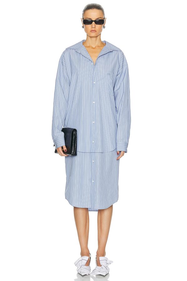 Balenciaga Layered Shirt Dress in Sky Blue & White - Blue. Size 36 (also in 40).