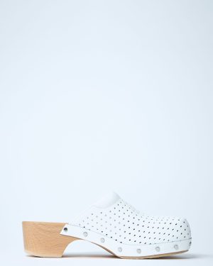 Balenciaga Perforated Heeled Clogs - Woman Slip Ons White Eu - 40