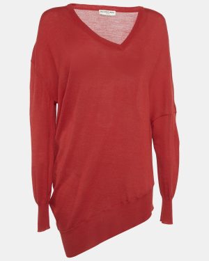 Balenciaga Red Knit V-Neck Sweatshirt L
