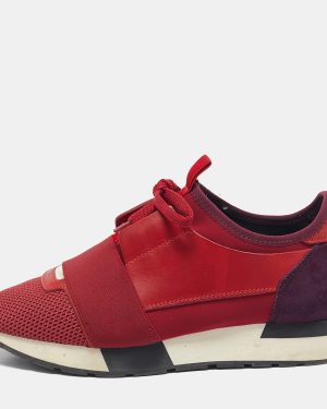 Balenciaga Red Mesh And Leather Race Runner Low Top Sneakers Size 39