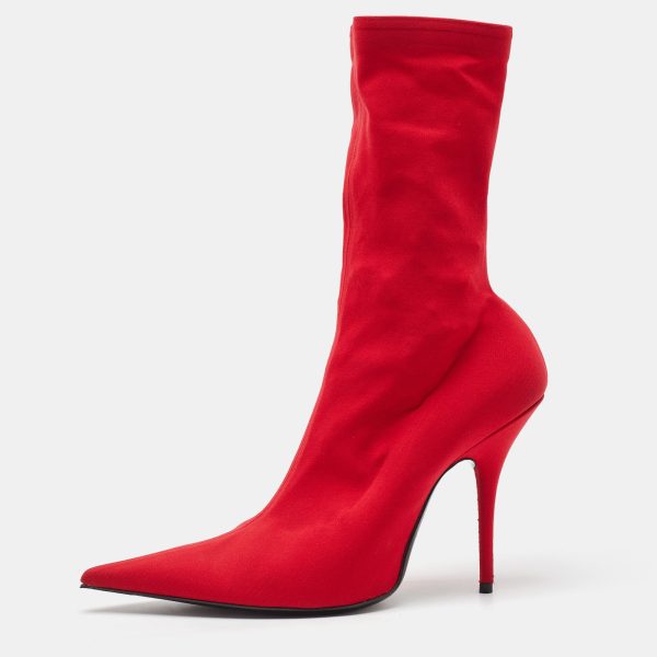 Balenciaga Red Stretch Fabric Knife Pointed Toe Sock Mid Calf Boots Size 39