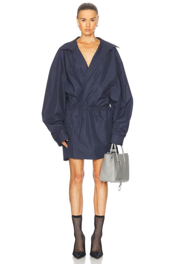 Balenciaga Shirt Mini Dress in Faded Blue - Navy. Size 36 (also in 40).