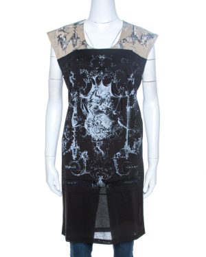 Balenciaga T's Black & Beige Baroque Brasso Printed Tunic Top M