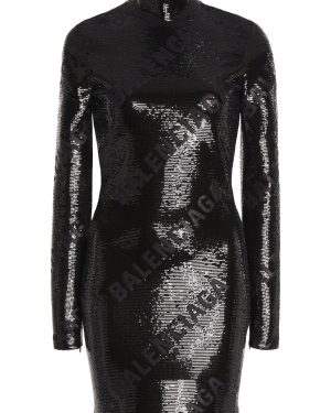 Balenciaga - Turtleneck Sequin Mini Dress - Black - FR 34 - Moda Operandi