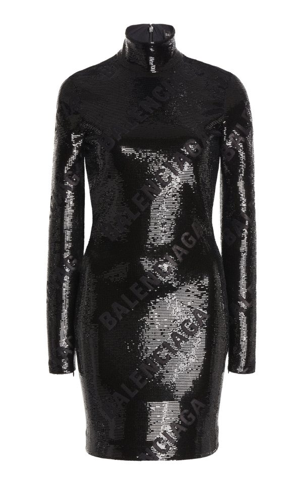 Balenciaga - Turtleneck Sequin Mini Dress - Black - FR 34 - Moda Operandi