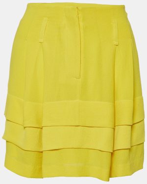 Balenciaga Yellow Silk Tiered Mini Skirt M