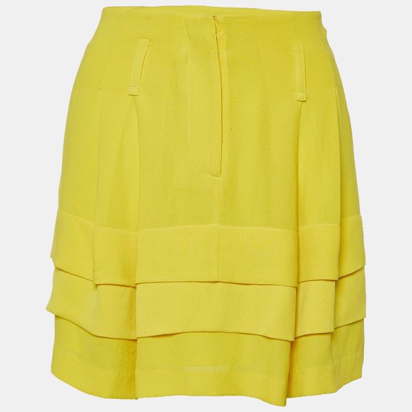 Balenciaga Yellow Silk Tiered Mini Skirt M