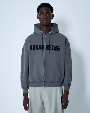 Balenciaga Zip-up Human Being Hooded Sweatshirt - Sweatshirts Grey Xl