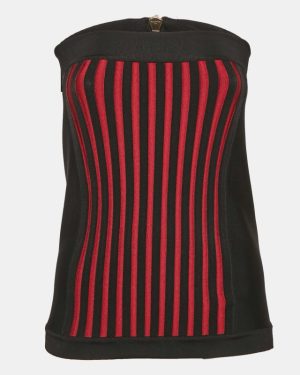 Balmain Black Knit Corset Zip-Up Strapless Crop Top M