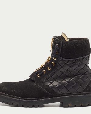 Balmain Black Leather and Suede Taiga Combat Boots Size 37