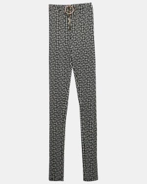 Balmain Black Patterned Knit Leggings S