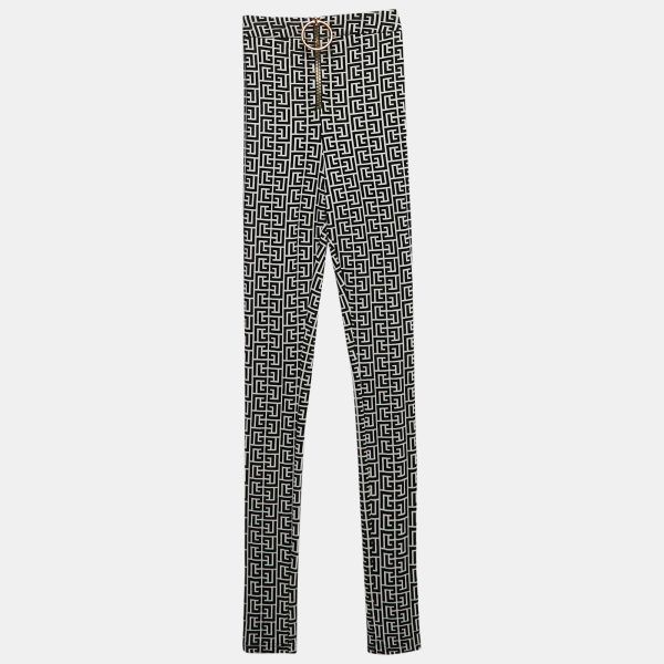 Balmain Black Patterned Knit Leggings S