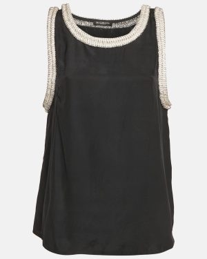 Balmain Black Silk Stud Embellish Detail Tank Top L
