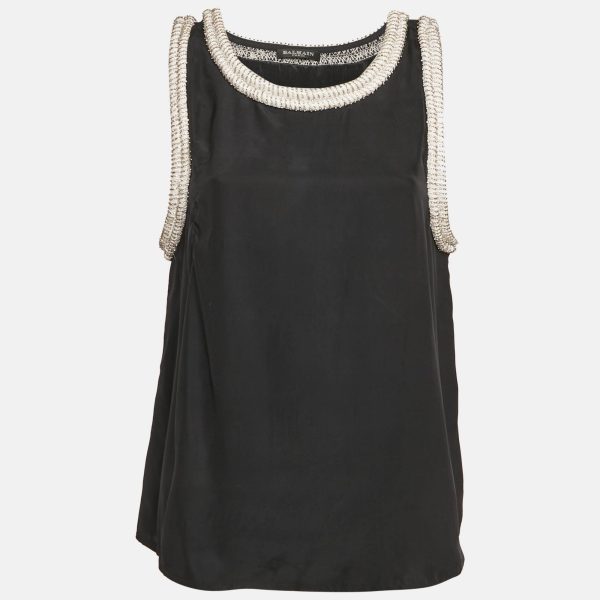 Balmain Black Silk Stud Embellish Detail Tank Top L