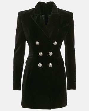 Balmain Black Velvet Double Breasted Blazer Dress S