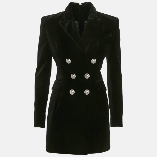 Balmain Black Velvet Double Breasted Blazer Dress S