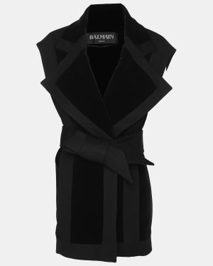 Balmain Black Velvet Wool Waist Belt Jacket M