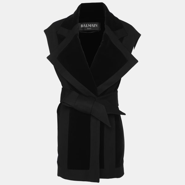 Balmain Black Velvet Wool Waist Belt Jacket M