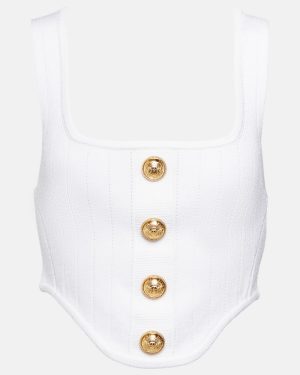 Balmain Buttoned ribbed-knit corset top