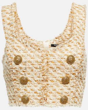 Balmain Cotton-blend tweed crop top