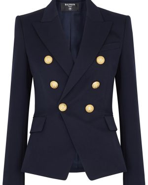 Balmain Double-breasted Wool Blazer - Navy - 10