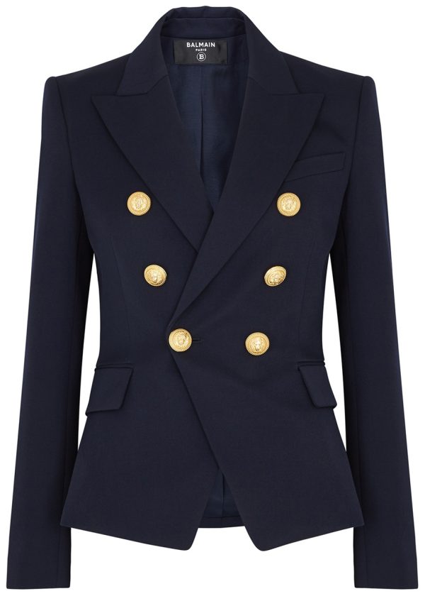 Balmain Double-breasted Wool Blazer - Navy - 10