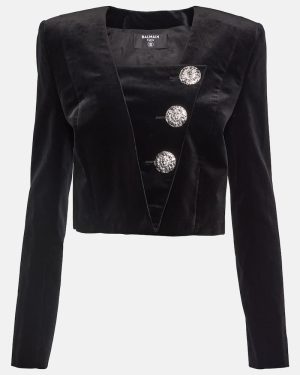 Balmain Embellished cropped velvet blazer