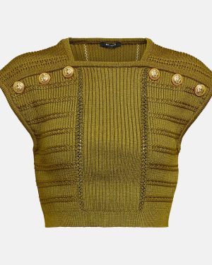 Balmain Embellished knit crop top