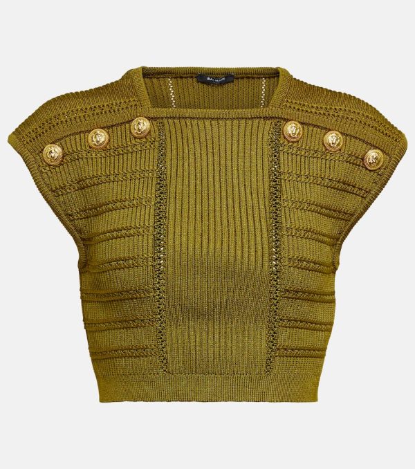 Balmain Embellished knit crop top