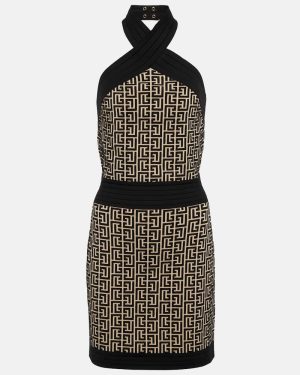Balmain Monogram halter-neck minidress
