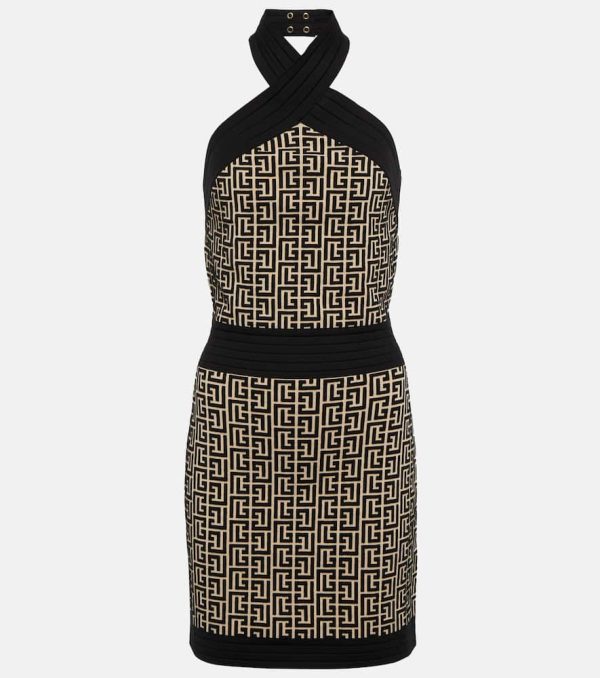 Balmain Monogram halter-neck minidress