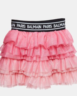 Balmain Pink Glitter Tulle Tiered Skirt (12 Yrs)