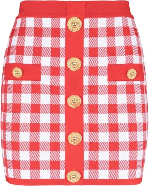 Balmain Vichy Buttoned Mini Skirt