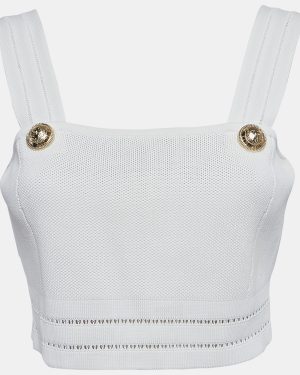 Balmain White Diamond Stretch Knit Crop Top M